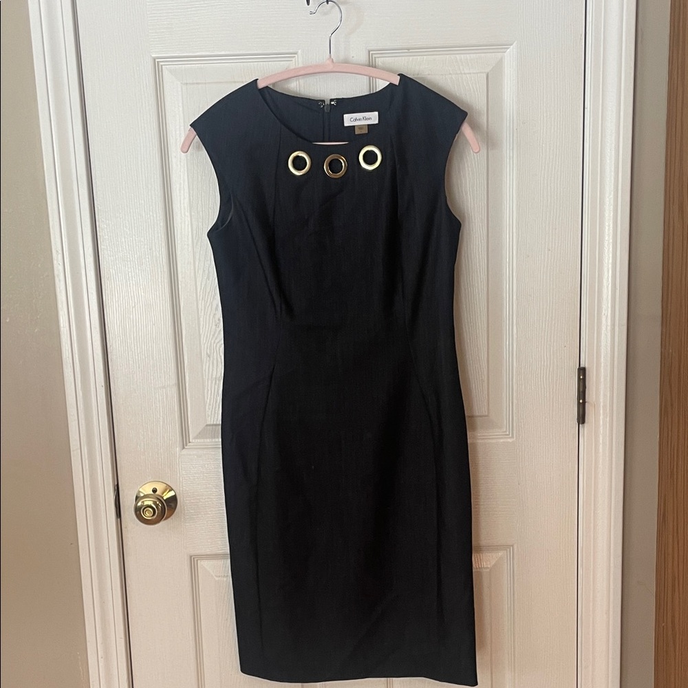 Calvin Klein Black/dark career or event Dress with Gold Rings. gorgeous!